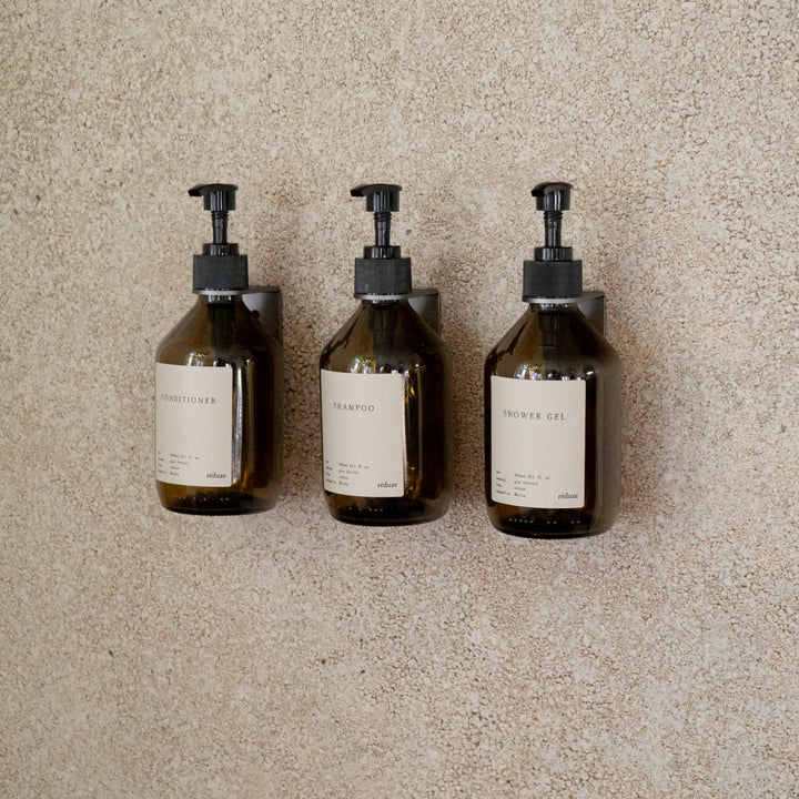 Trio in the shower - CARE Set - brown glass - aluminum