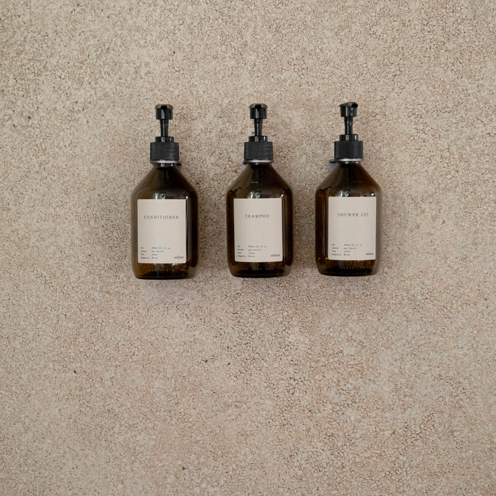 Trio in the shower - CARE Set - brown glass - aluminum