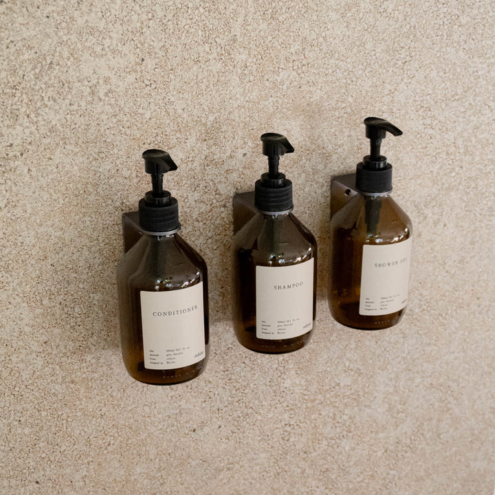 Trio in the shower - CARE Set - brown glass - aluminum