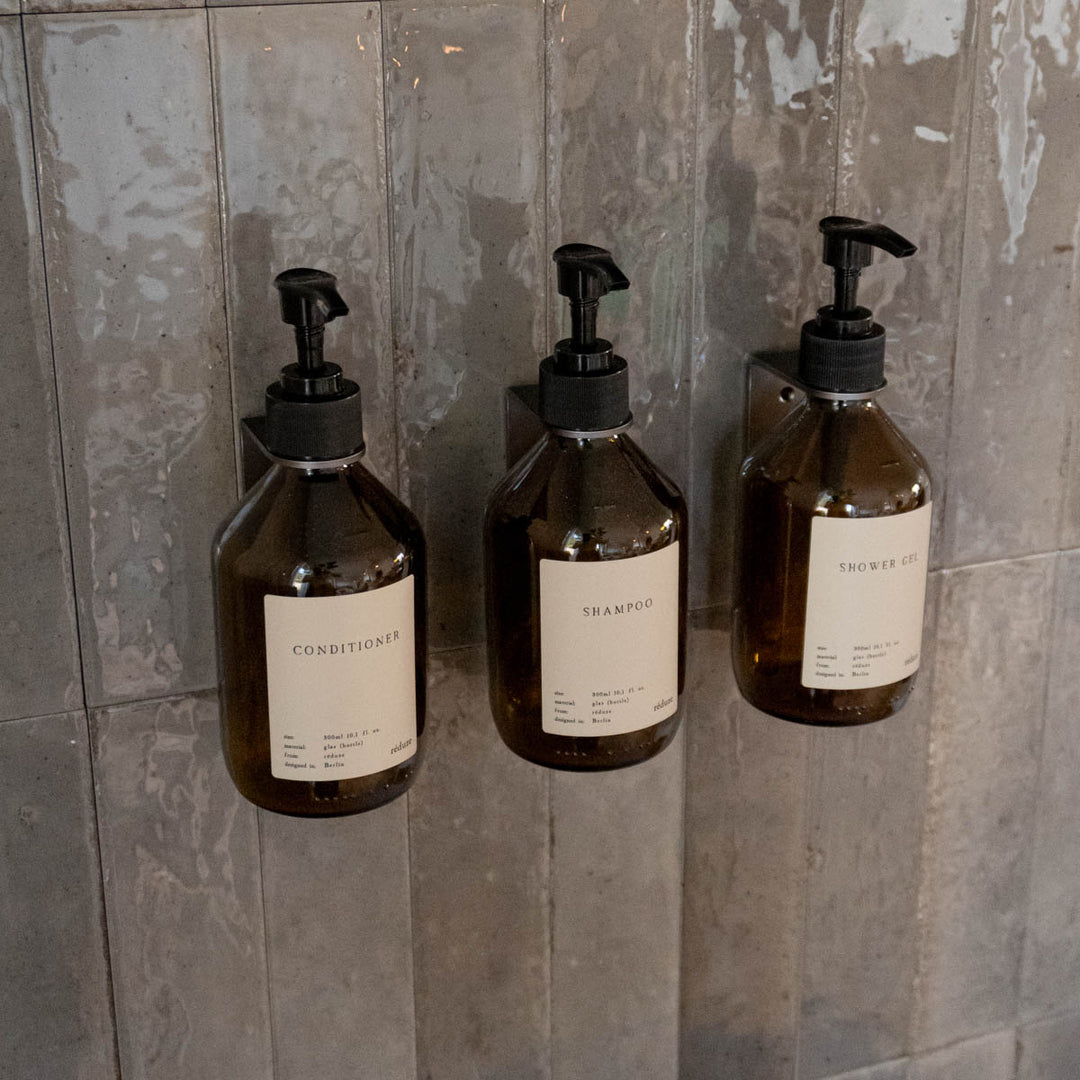 Trio in the shower - CARE Set - brown glass - aluminum