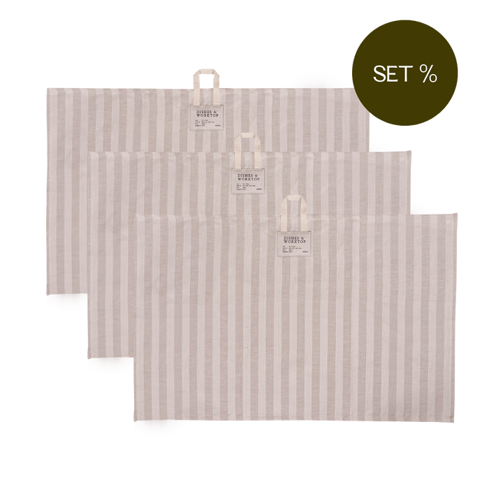 3-er Set Geschirrtuch - DISHES & WORKTOP - natur gestreift